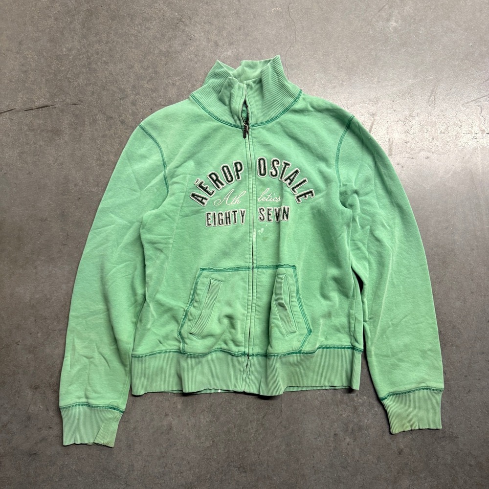 Aeropostale Athletics Eighty Seven Full Zip Sweatshirt Mint Green Y2K XL
